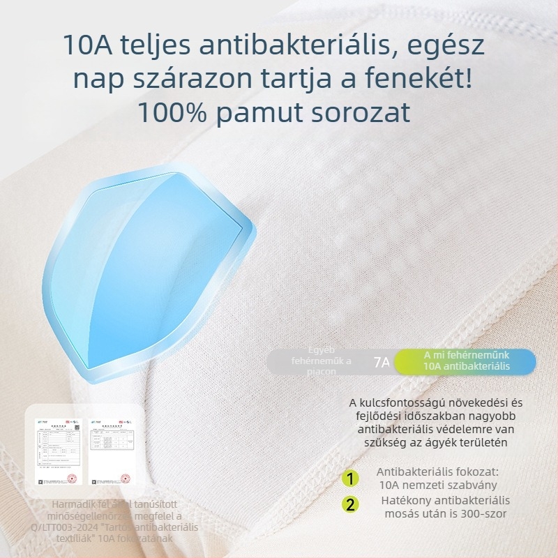 Gyerekeknek készült pamut alsónemű, A osztályú pamut, 6–12 éves fiúk számára, kényelmes, nyomásmentes, antibakteriális 10A