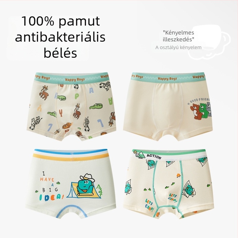 Gyerekeknek készült pamut alsónemű, A osztályú pamut, 6–12 éves fiúk számára, kényelmes, nyomásmentes, antibakteriális 10A