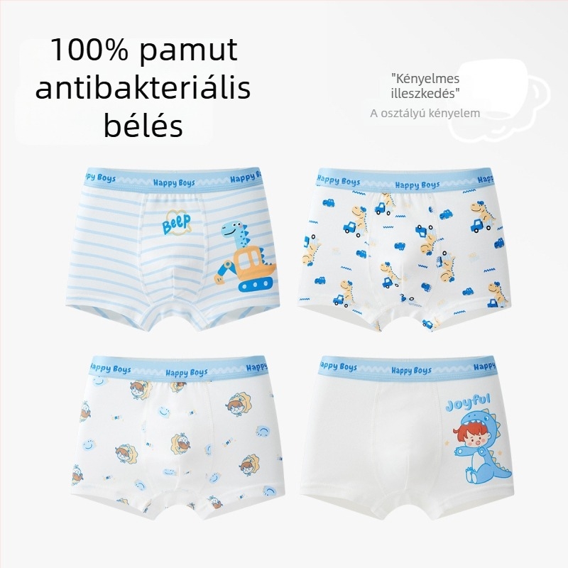Gyerekeknek készült pamut alsónemű, A osztályú pamut, 6–12 éves fiúk számára, kényelmes, nyomásmentes, antibakteriális 10A