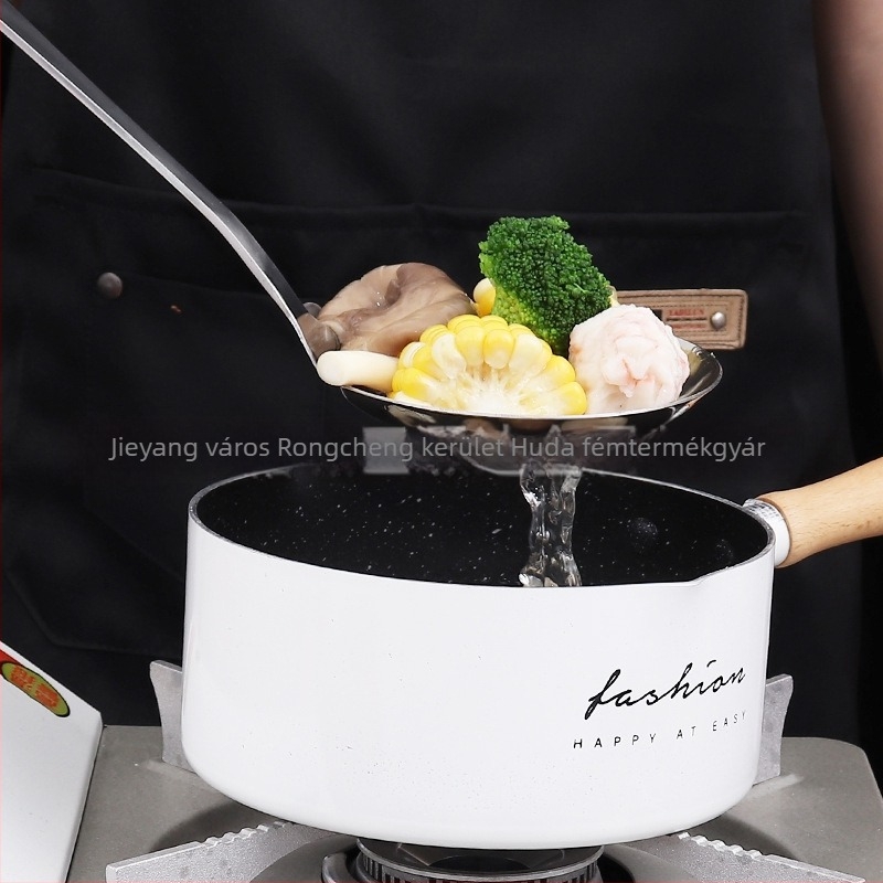 Vastagított mágnesmentes rozsdamentes acél spatula és szűrő készlet, fa fogantyúval, nagy merőkanál és kanál