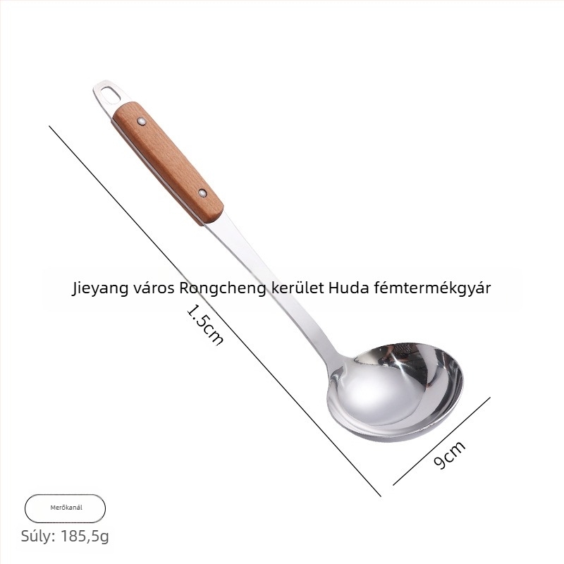 Vastagított mágnesmentes rozsdamentes acél spatula és szűrő készlet, fa fogantyúval, nagy merőkanál és kanál