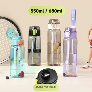 Nyári minimál sportos vizes palack felnyitható fedéllel, kültéri használatra, hőálló, kétféle ivási mód, kézben tartható