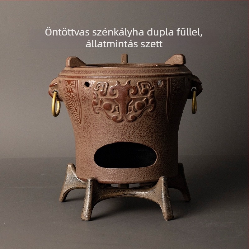 Rongshantang Asztali Teaház Készlet Öntöttvas Teáskannával és Akasztóval, Szénfűtéses Sütő Készlet
