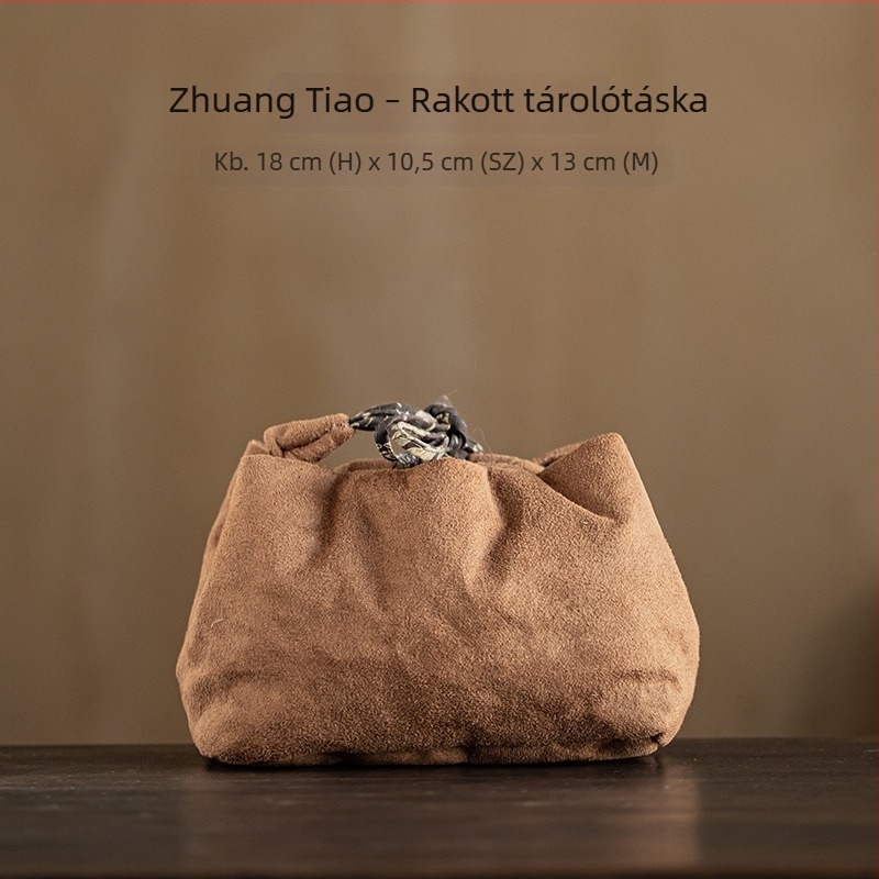 Kempingezéshez készült teáskészlet tároló táska — egy teáskanna és két csésze, kézzel készített pamut táska