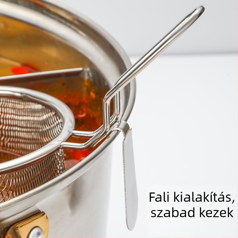 Összecsukható rozsdamentes acél fritőzkosár, tészta kanállal és nagy szűrővel