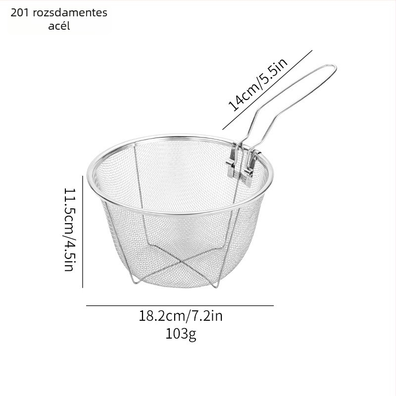 Összecsukható rozsdamentes acél fritőzkosár, tészta kanállal és nagy szűrővel