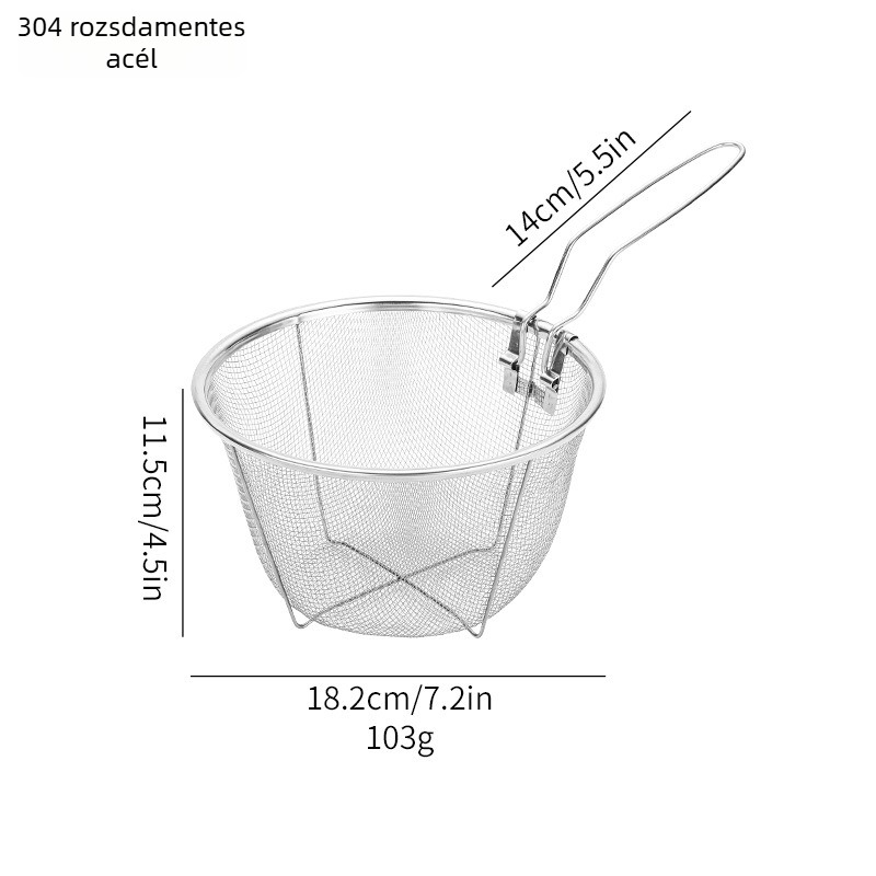 Összecsukható rozsdamentes acél fritőzkosár, tészta kanállal és nagy szűrővel
