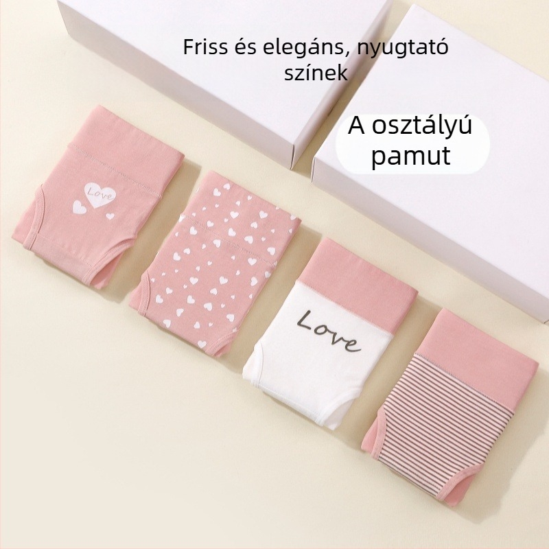 Lányoknak szóló középmagas derekú, lélegző antibakteriális pamutból készült mintás bugyi grafén panellel