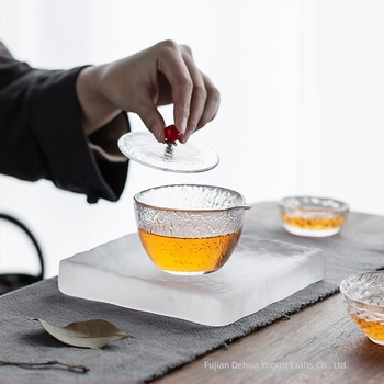 Japán stílusú üveg teáskanna tartó, vastag teáskanna alátét, Zen teáskészlet-kiegészítők, matt üveg tálca