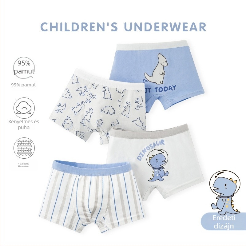 Pamut fiúknak készült boxeralsó, kockás mintával, légáteresztő és nedvességelvezető