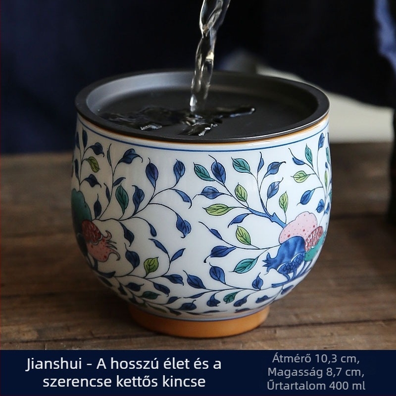 Kék-fehér Jianshui teatisztító edény fedővel, kis méret, prémium antik stílusú kerámia teázási tartó, Kung Fu tea kiegészítő