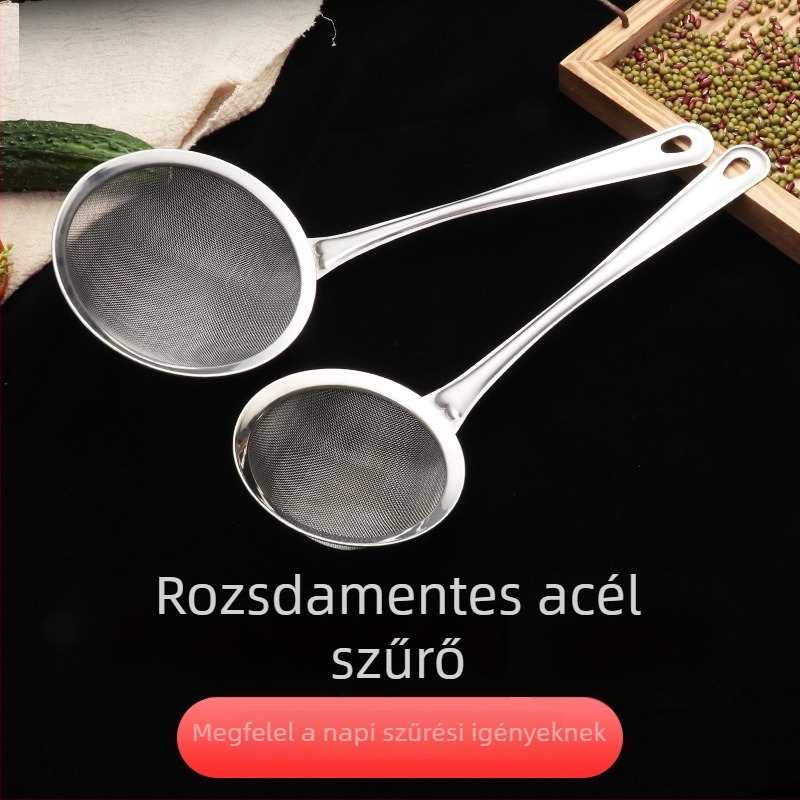 Rozsdamentes acélból készült konyhai szűrő és szita – szójatejhez, sütéshez és habképződés szűréséhez