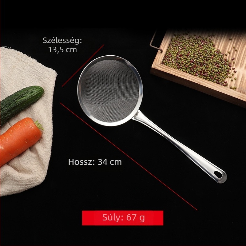 Rozsdamentes acélból készült konyhai szűrő és szita – szójatejhez, sütéshez és habképződés szűréséhez