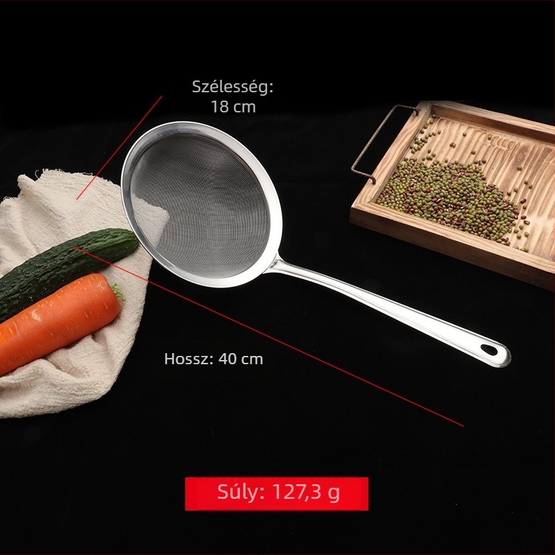 Rozsdamentes acélból készült konyhai szűrő és szita – szójatejhez, sütéshez és habképződés szűréséhez