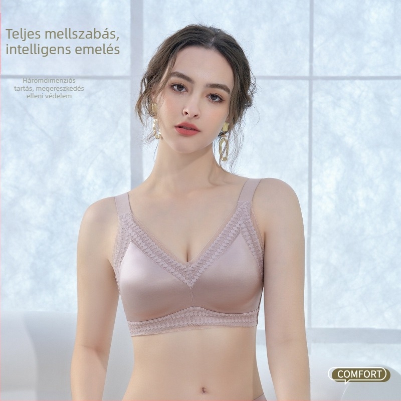 Női selyem-szatén csipkés melltartó, 3/4-es kosárral, vezeték nélküli, varrás nélküli, lélegző, oldalsó mellek formázása