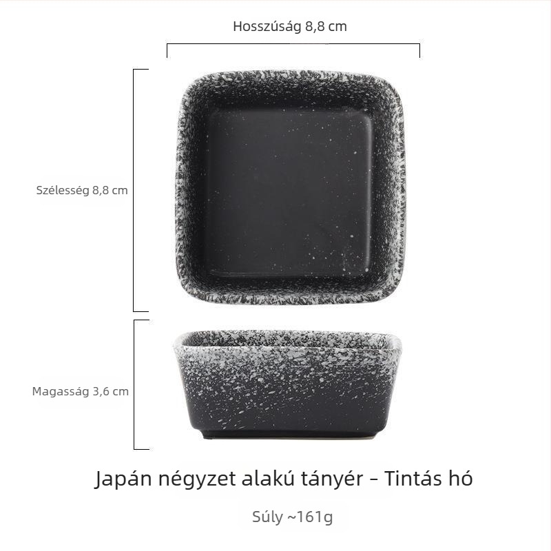 Kerámia négyszögletes ízesítő tál, kis tál szójaszószhoz és ecethez, japán stílusú étkészlet, harapnivaló tál