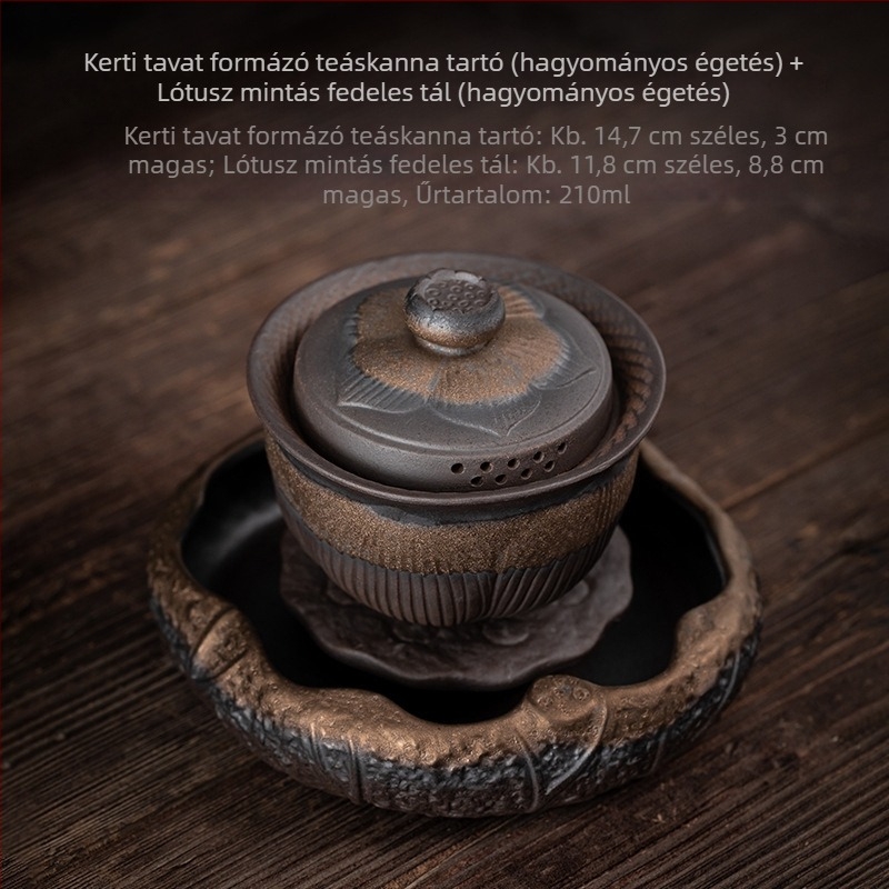 Japán stílusú rusztikus kerámia teáskannatartó, kézzel készített, aranyozott vas-glazúrral, Lotus-tó motívummal, kis víztároló tartó otthoni Gongfu teaceremóhoz