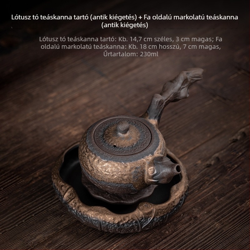 Japán stílusú rusztikus kerámia teáskannatartó, kézzel készített, aranyozott vas-glazúrral, Lotus-tó motívummal, kis víztároló tartó otthoni Gongfu teaceremóhoz