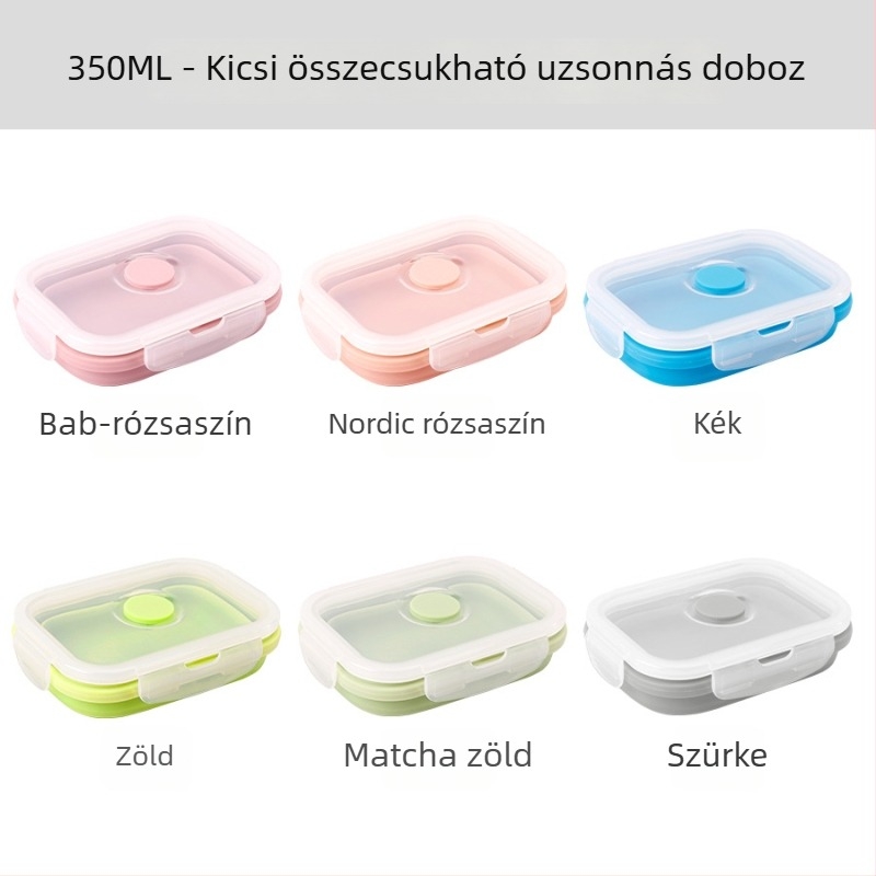 Szilikon ebéddoboz fedővel, összecsukható Bento doboz kempinghez és utazásokhoz, négyzet alakú, 800–1000 ml, mikrohullámú sütőben használható, tartalmaz villa és kanál, egyszerű modern dizájn