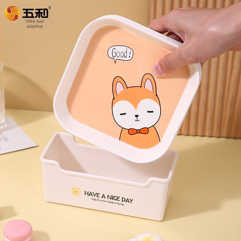 Négyzet alakú melamin snack tál, 15 cm, élelmiszerbiztonsági minőség, aranyos karikatúra stílus