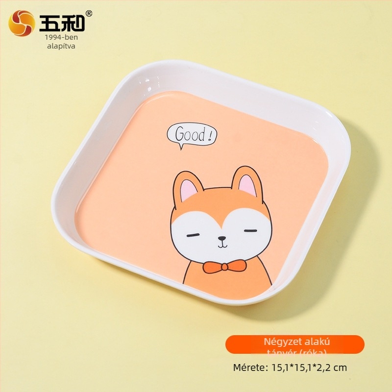 Négyzet alakú melamin snack tál, 15 cm, élelmiszerbiztonsági minőség, aranyos karikatúra stílus