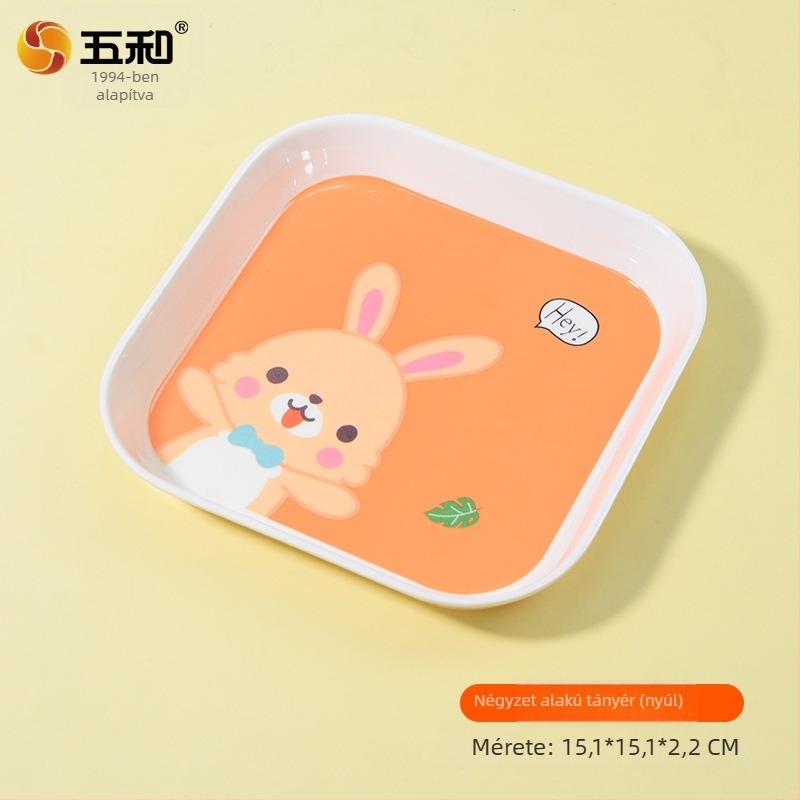 Négyzet alakú melamin snack tál, 15 cm, élelmiszerbiztonsági minőség, aranyos karikatúra stílus