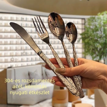 304 rozsdamentes acél kőhatású étkészlet – kés, villa és kanál, háztartási használatra