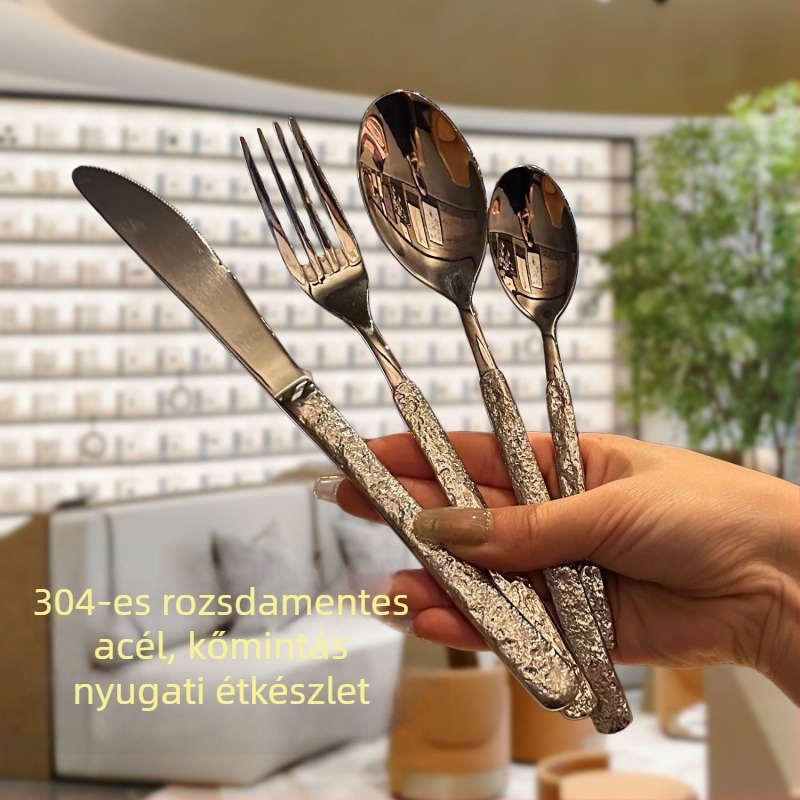 304 rozsdamentes acél kőhatású étkészlet – kés, villa és kanál, háztartási használatra