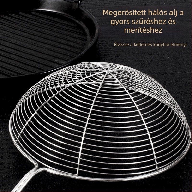 Konyhai rozsdamentes acél szűrő/kkanál – háztartási használatra – 304 rozsdamentes acél; tészta, nudli, forró fazék, leszűrés, csúszásmentes, égésvédett