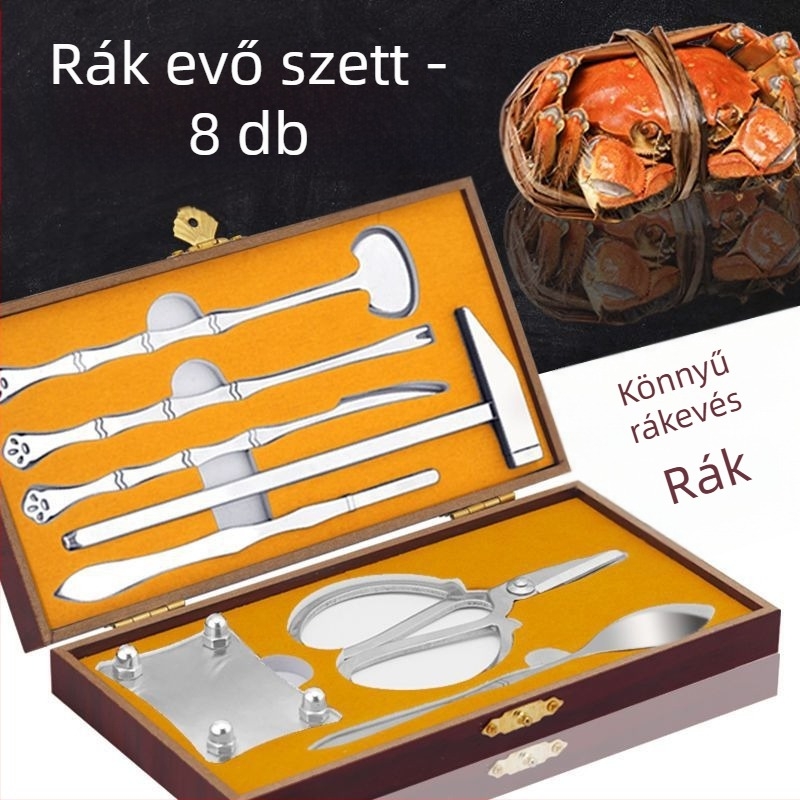Nyolcrészes rozsdamentes acél rák evőeszközök készlet, rákollóval és ollóval otthoni használatra
