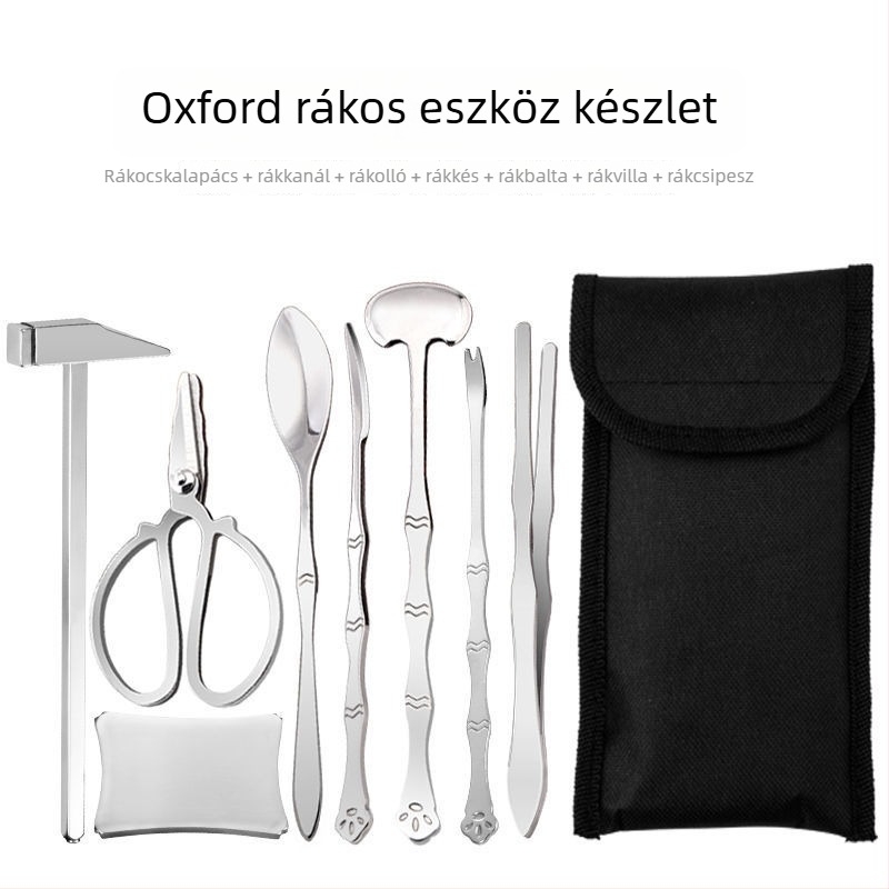 Nyolcrészes rozsdamentes acél rák evőeszközök készlet, rákollóval és ollóval otthoni használatra