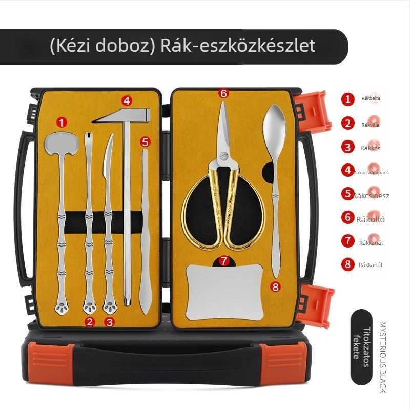 Nyolcrészes rozsdamentes acél rák evőeszközök készlet, rákollóval és ollóval otthoni használatra