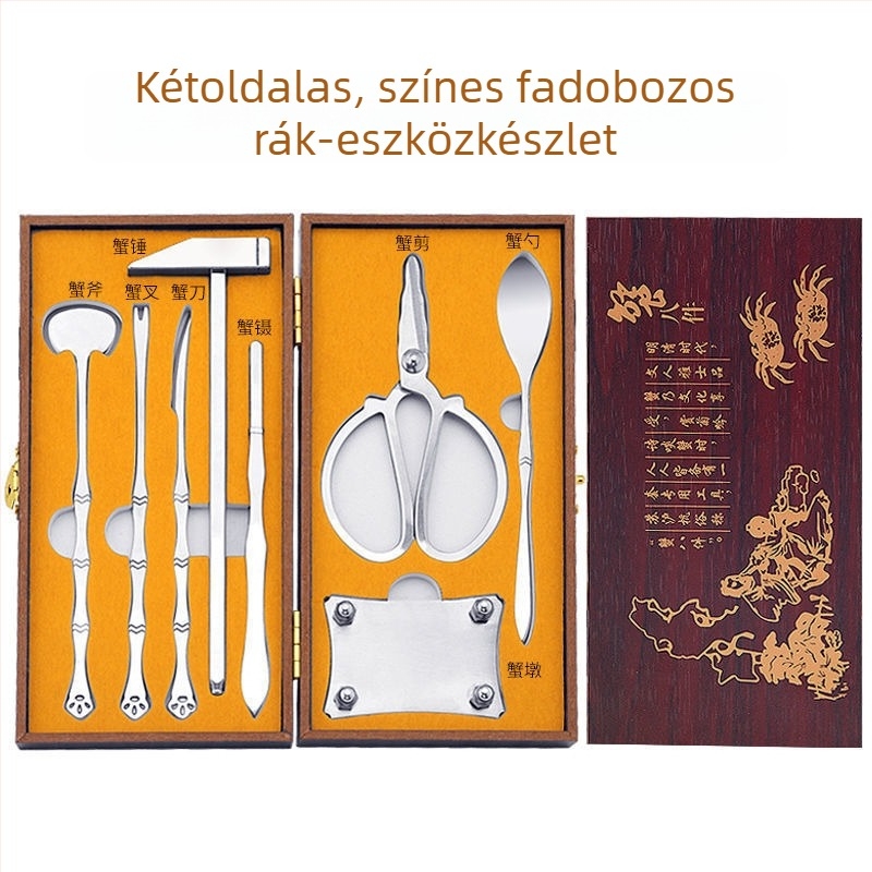 Nyolcrészes rozsdamentes acél rák evőeszközök készlet, rákollóval és ollóval otthoni használatra
