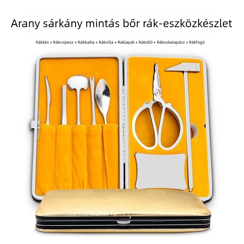 Nyolcrészes rozsdamentes acél rák evőeszközök készlet, rákollóval és ollóval otthoni használatra