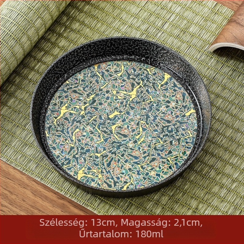 Lakkolt, kalapolt mintázatú ötvözet teáskanna-tartó víztárolóval és teás tálcával