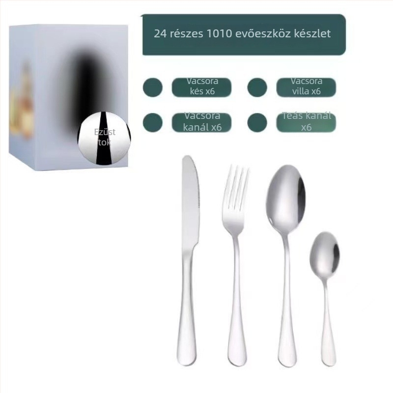 Ananász mintájú 24 darabos evőeszköz készlet rozsdamentes acélból – kés, villa és kanál; 410 rozsdamentes acél; modern minimalist dizájn; színek: ezüst, arany, rózsaarany.
