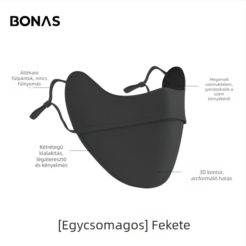 Bonas női napvédő maszk UV védelem, egyszínű, szemvédő, jégselyem anyagú maszk kültéri kerékpározáshoz, 3D arcmaszk