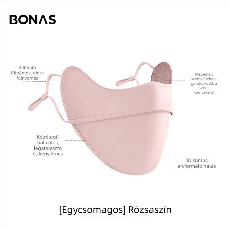 Bonas női napvédő maszk UV védelem, egyszínű, szemvédő, jégselyem anyagú maszk kültéri kerékpározáshoz, 3D arcmaszk