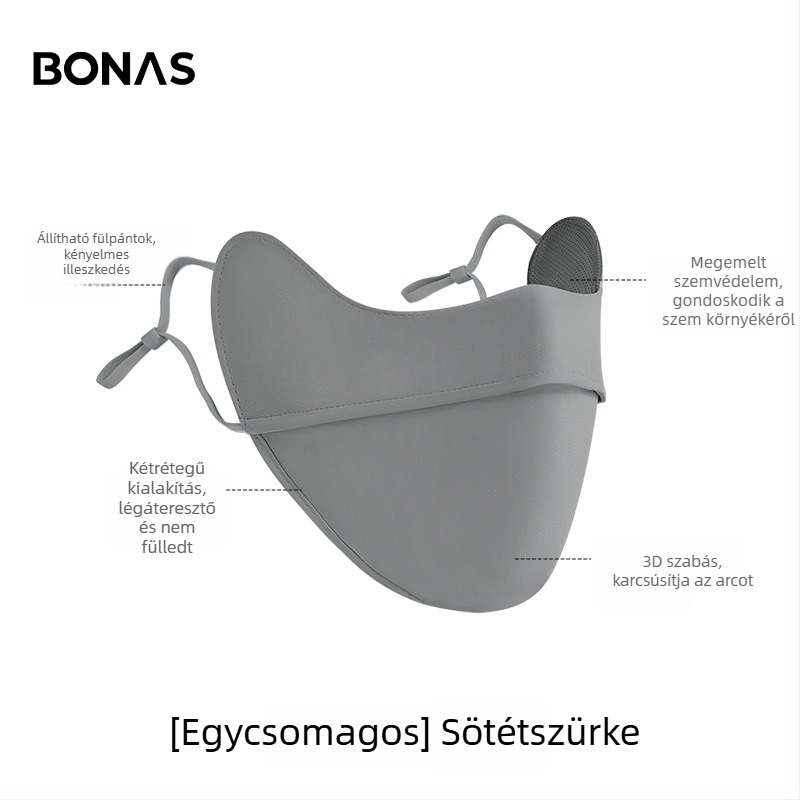 Bonas női napvédő maszk UV védelem, egyszínű, szemvédő, jégselyem anyagú maszk kültéri kerékpározáshoz, 3D arcmaszk