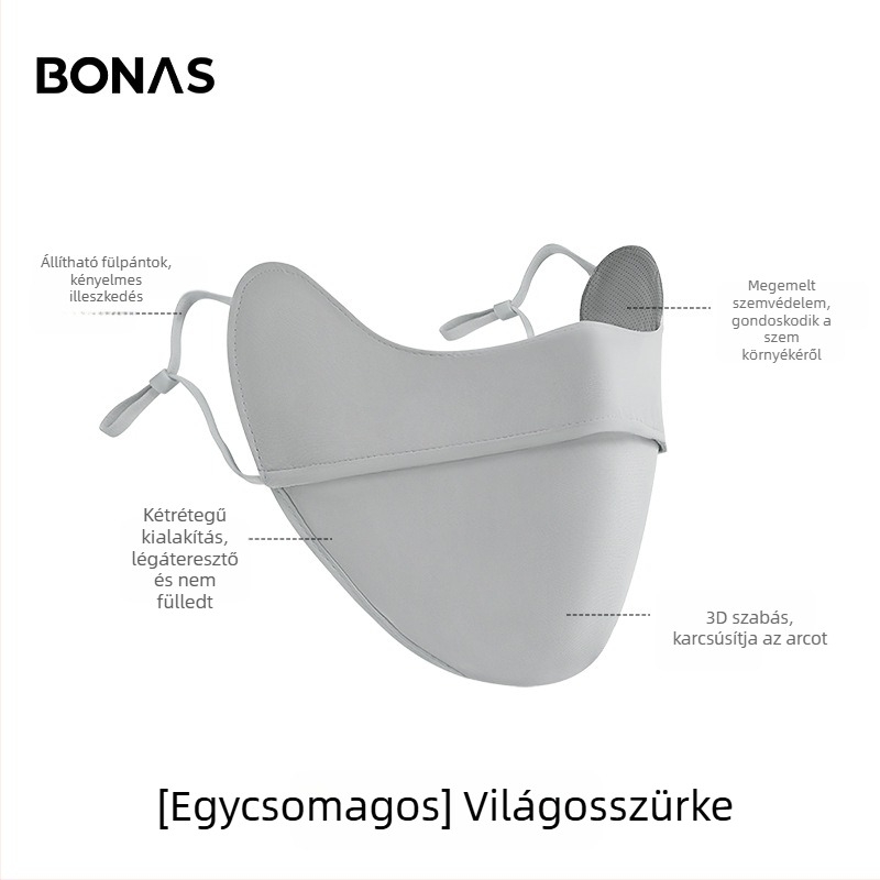 Bonas női napvédő maszk UV védelem, egyszínű, szemvédő, jégselyem anyagú maszk kültéri kerékpározáshoz, 3D arcmaszk