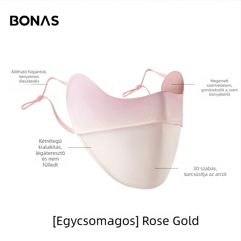 Bonas női napvédő maszk UV védelem, egyszínű, szemvédő, jégselyem anyagú maszk kültéri kerékpározáshoz, 3D arcmaszk