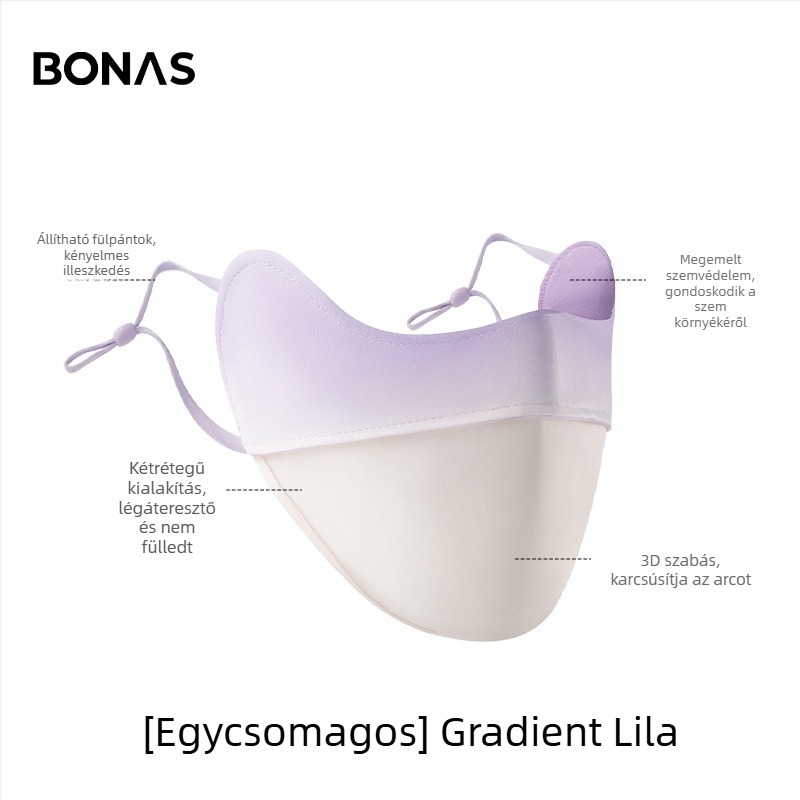 Bonas női napvédő maszk UV védelem, egyszínű, szemvédő, jégselyem anyagú maszk kültéri kerékpározáshoz, 3D arcmaszk