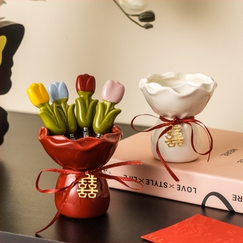 Dopamine tulipán virágcsokor gyümölcsvillái kerámiás tárolóban – rozsdamentes acélból