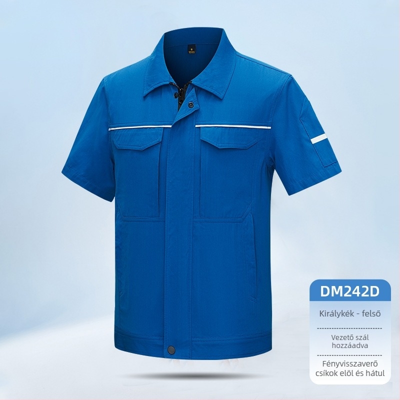 Nyári rövid ujjú munkaruha, vékony, légáteresztő anyag, reflexcsíkok, logó nyomtatás, gyárak és autójavító műhelyek számára, testreszabható
