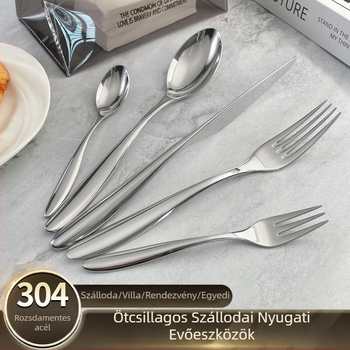 Kézzel készített, európai stílusú rozsdamentes acél steak kés, villa és kanál háromrészes készlet