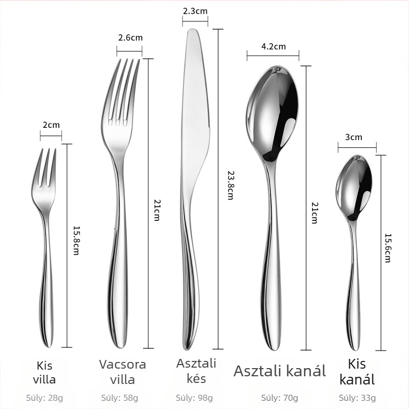Kézzel készített, európai stílusú rozsdamentes acél steak kés, villa és kanál háromrészes készlet