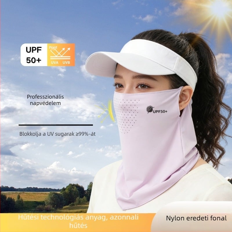 Jégselyem UV-védett arcmaszk nőknek – nyár, teljes arcfedés, kültéri golf és kerékpározás, nyakkendő