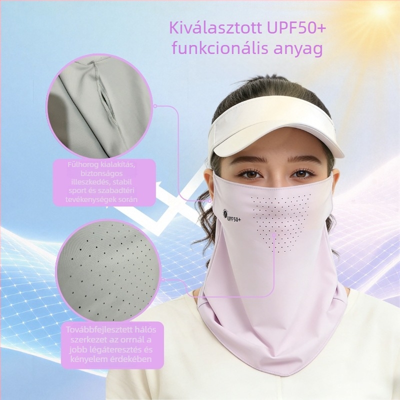 Jégselyem UV-védett arcmaszk nőknek – nyár, teljes arcfedés, kültéri golf és kerékpározás, nyakkendő