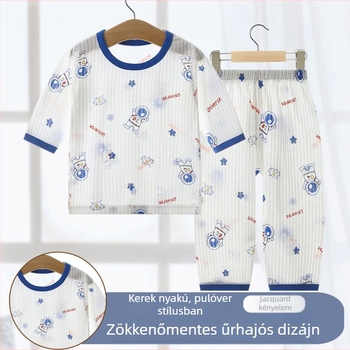 Gyerekek nyári pizsama készlet, uniszex, 90% pamut, könnyű anyag, rajzfilm mintával, 3/4-es ujjú, otthoni viselet