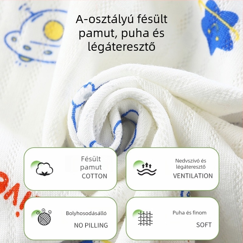 Gyerekek nyári pizsama készlet, uniszex, 90% pamut, könnyű anyag, rajzfilm mintával, 3/4-es ujjú, otthoni viselet